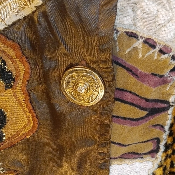 Alex Kim Patchwork Quilted Brown Gold Animal Print Floral Jacket Blazer Size S - Picture 7 of 10